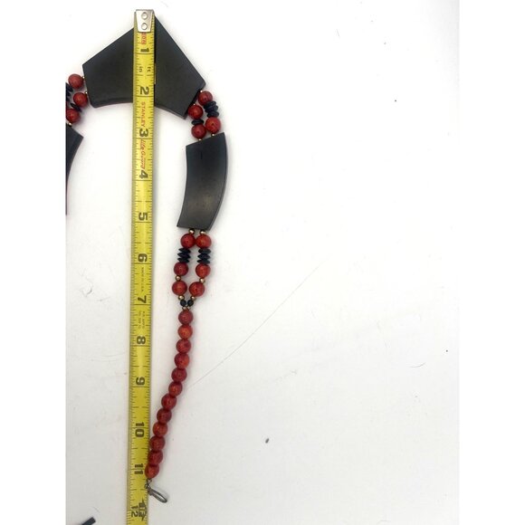 Handcrafted Red Coral Necklace Beaded Geometric Pendants Black Disk Philippines - Picture 8 of 8